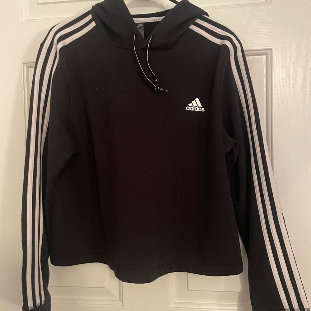 Adidas Black Hoodie with White Stripes